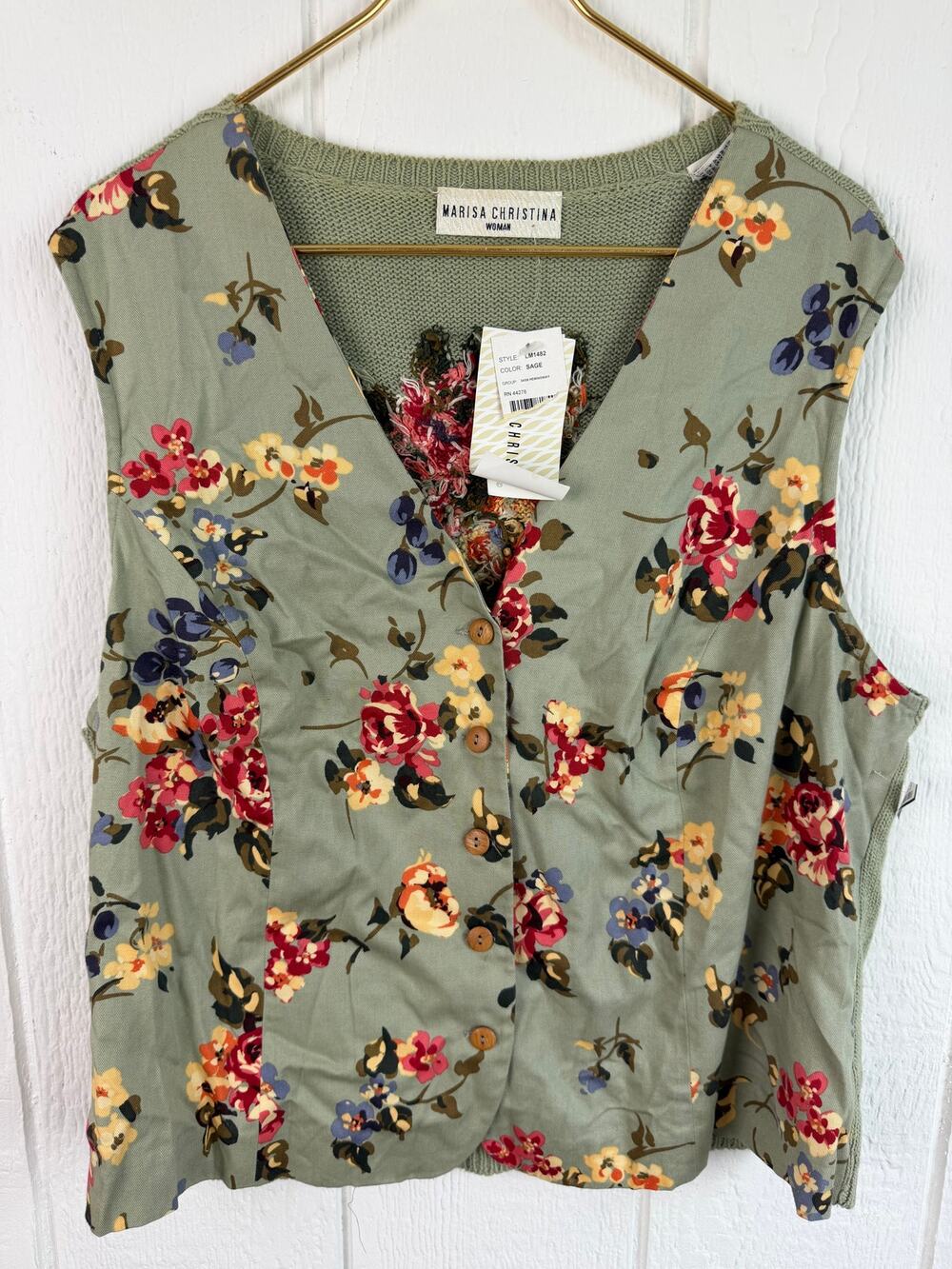 NWT Vintage Marisa Christina Floral Embroidered Button-Front Vest 1X